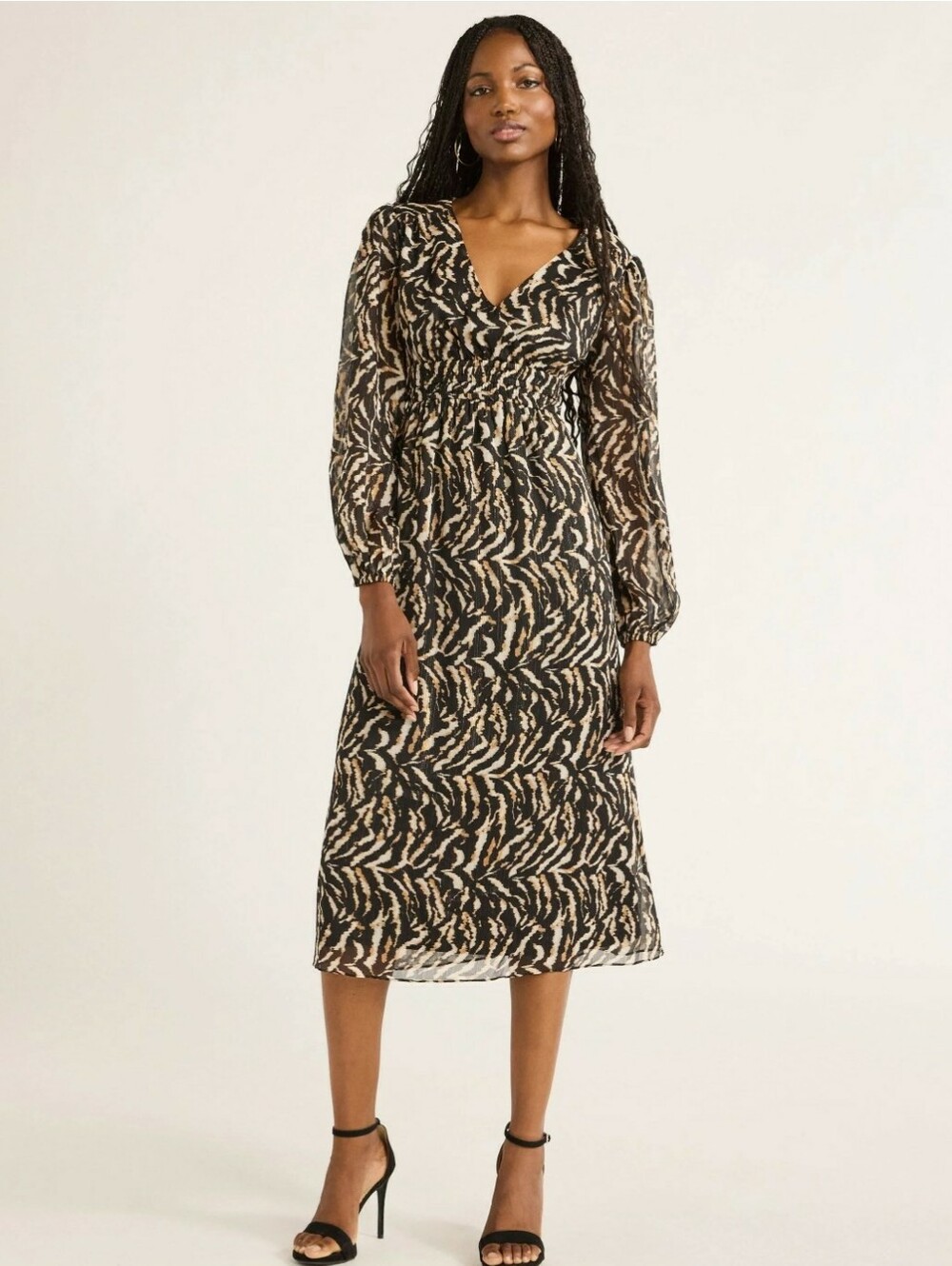SOFIA by Sofia Vergara Animal-Print V-Neck Midi Dress Medium